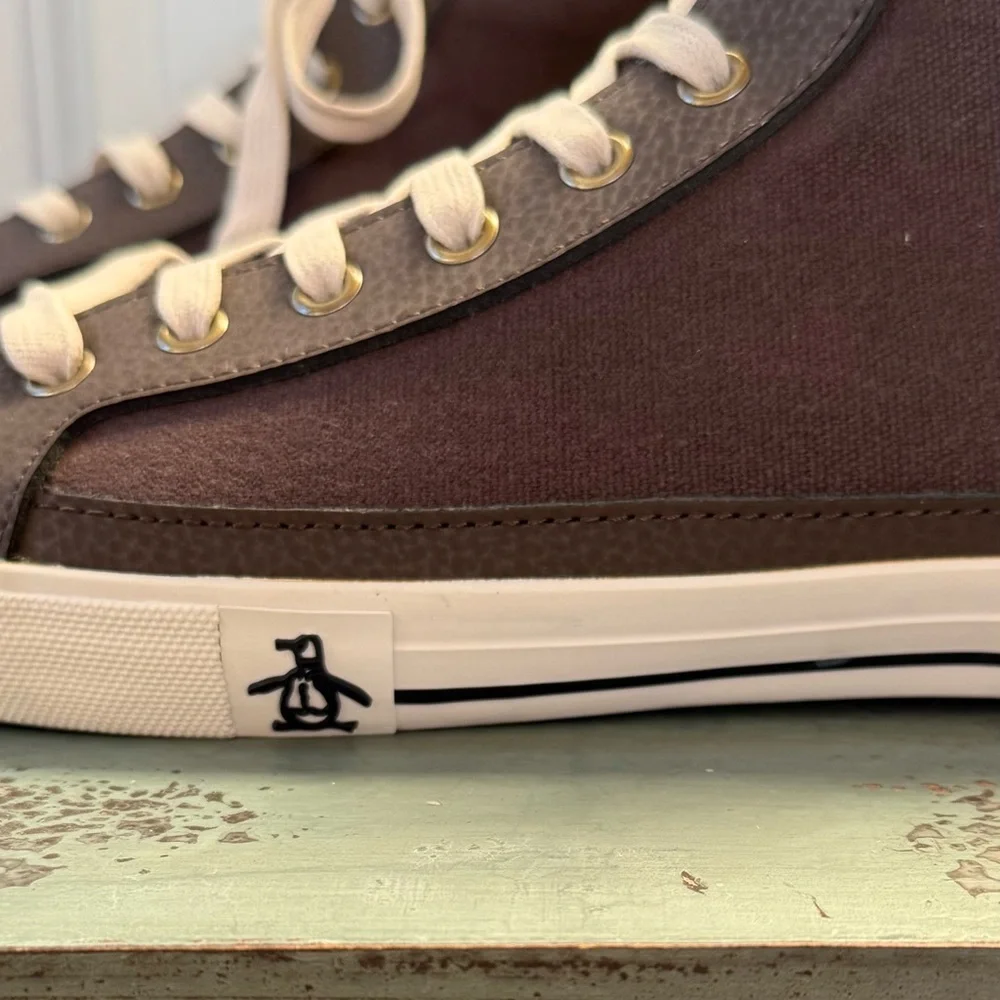 Penguin High-Top Canvas Sneakers in Brown and White - Men's Sz 10.5